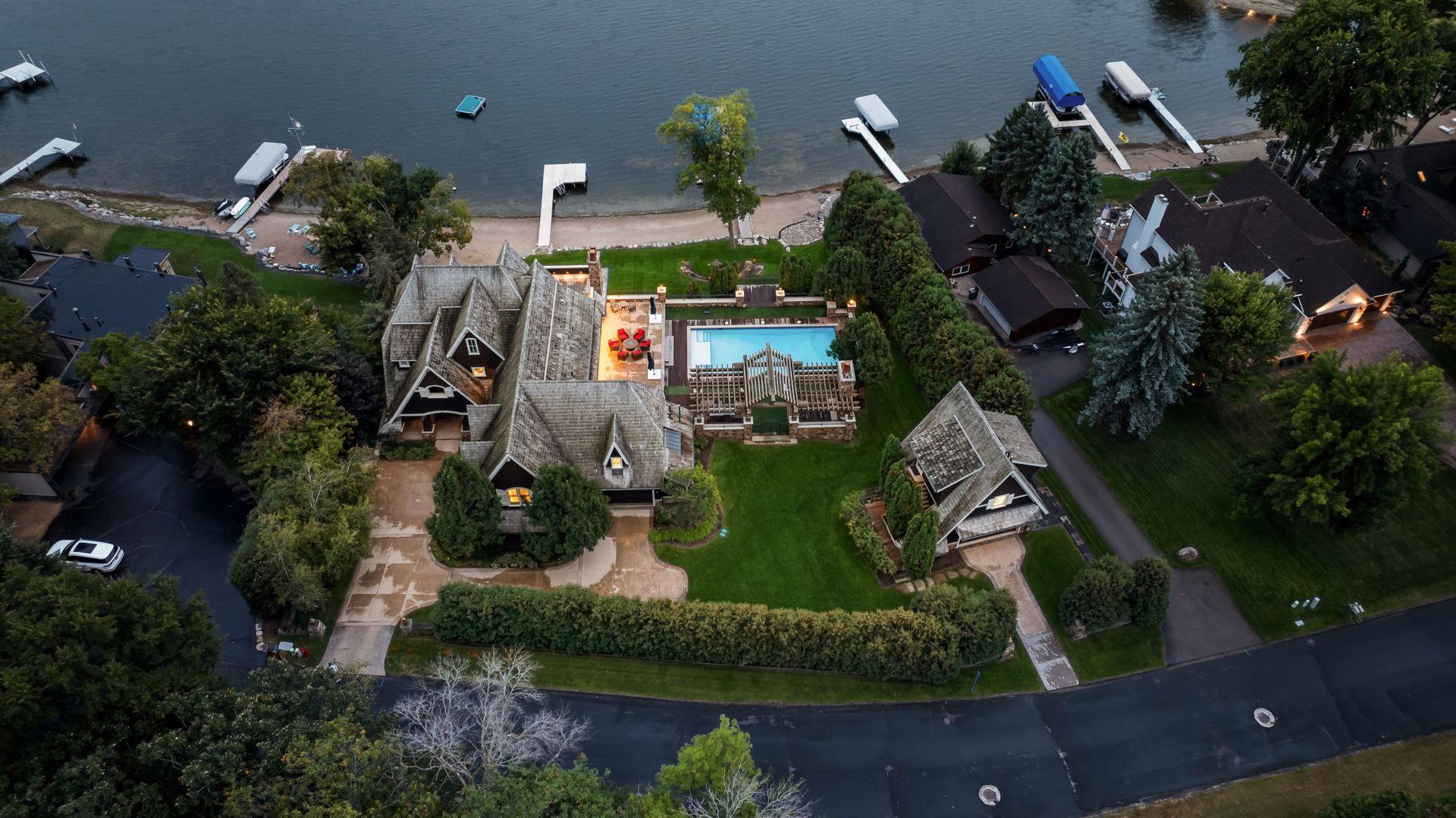 Overhead view of the estate grounds and detached guest retreat