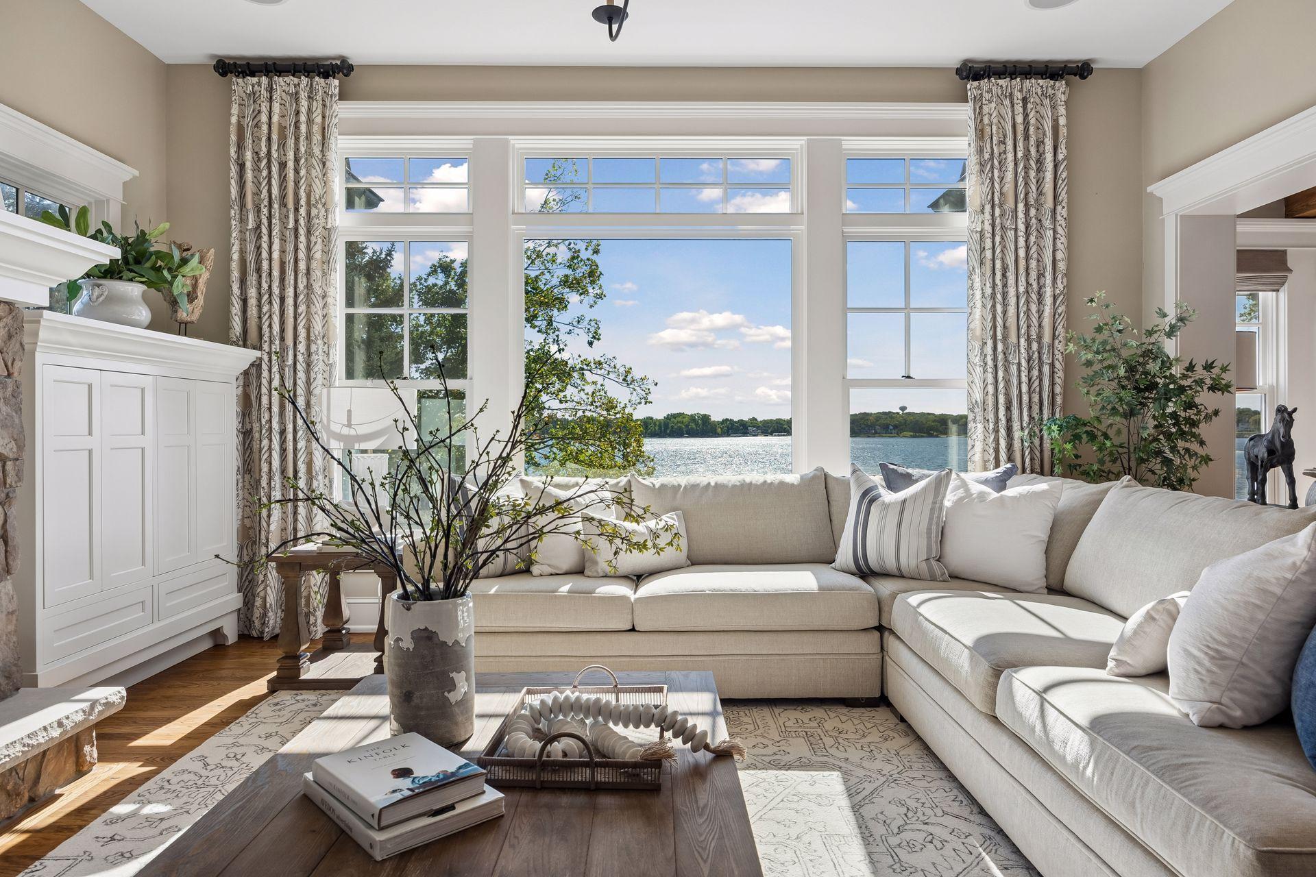Living room with panoramic Prior Lake views