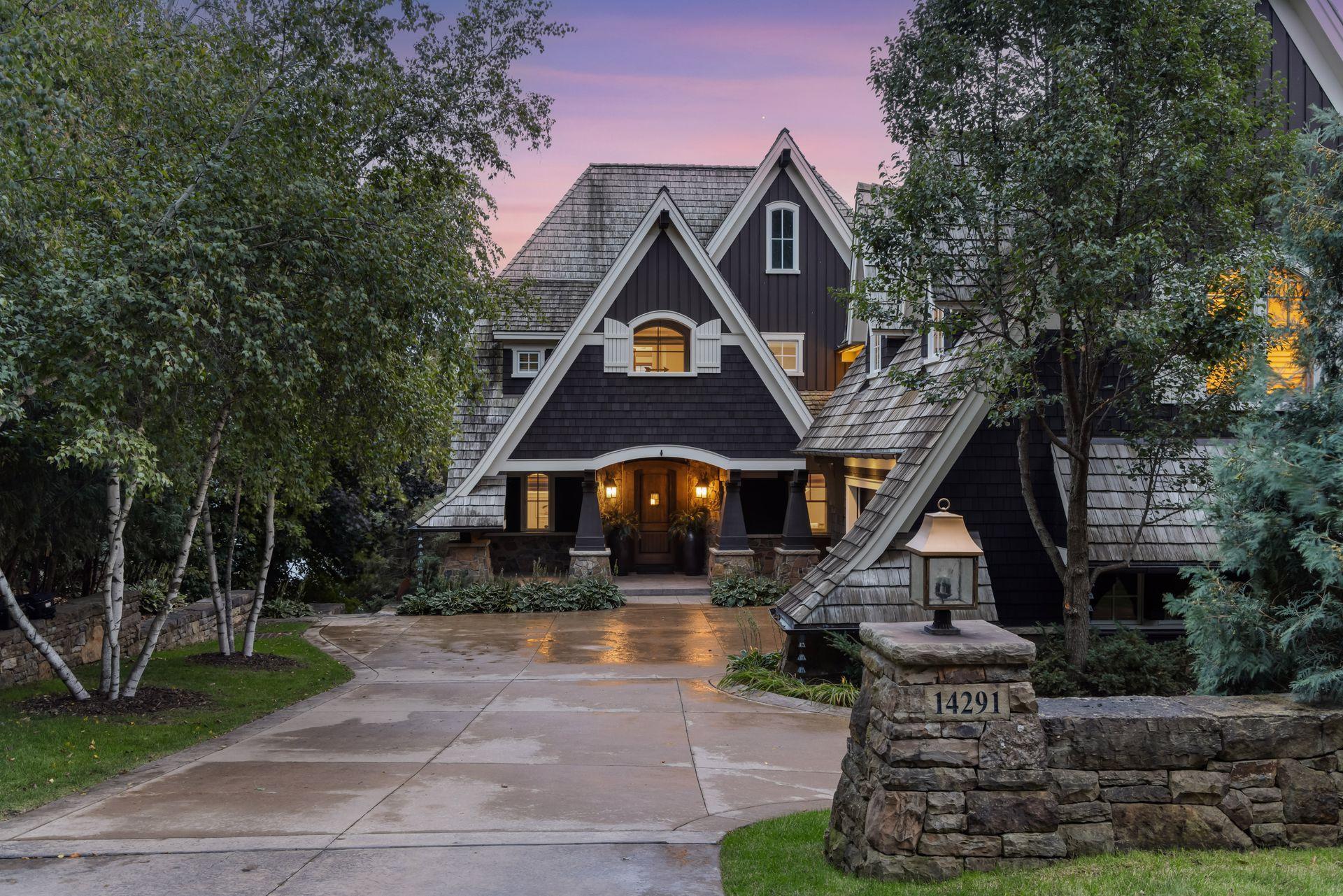 Front exterior at dusk