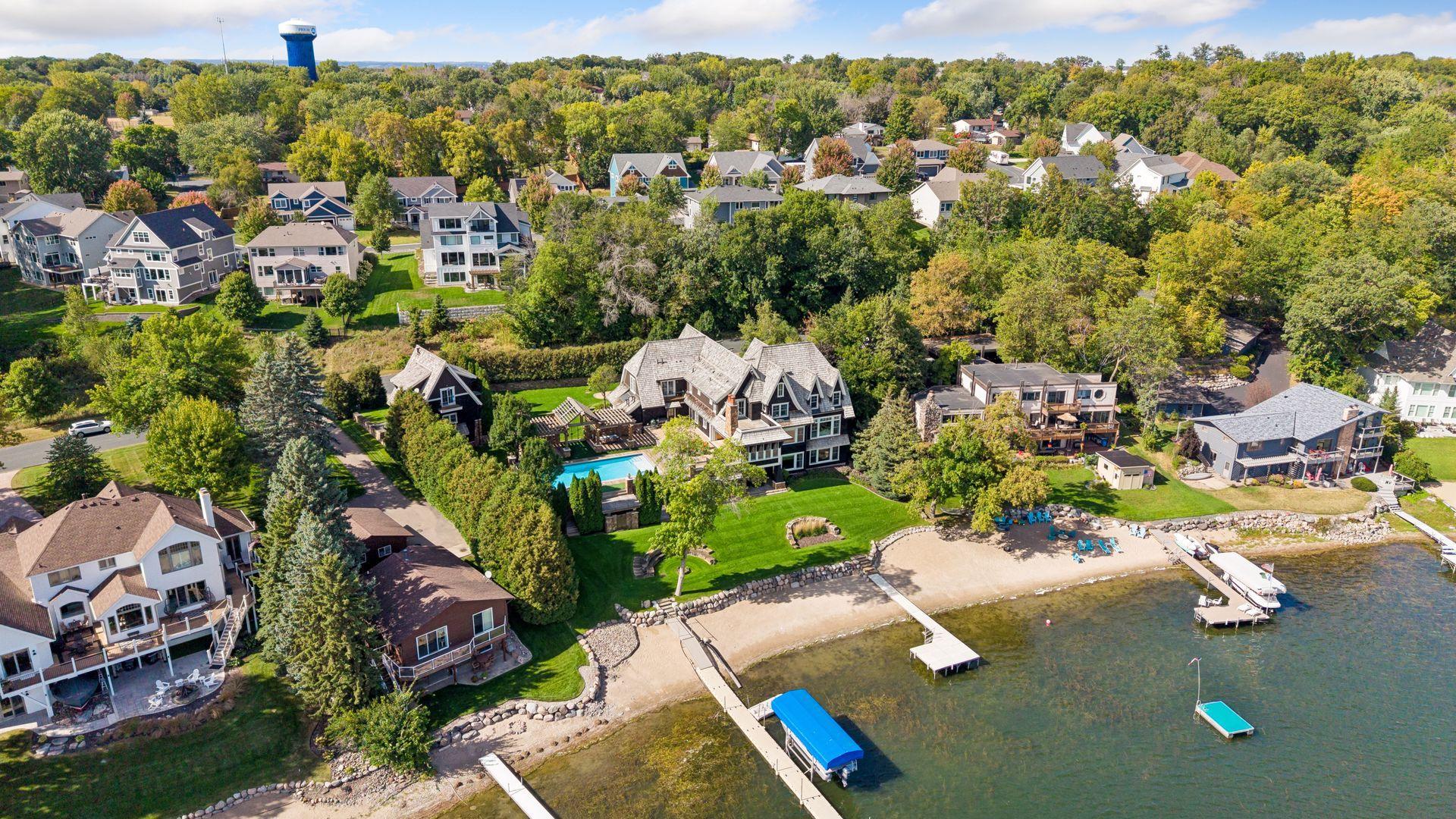 Lakefront setting with private beach and docks