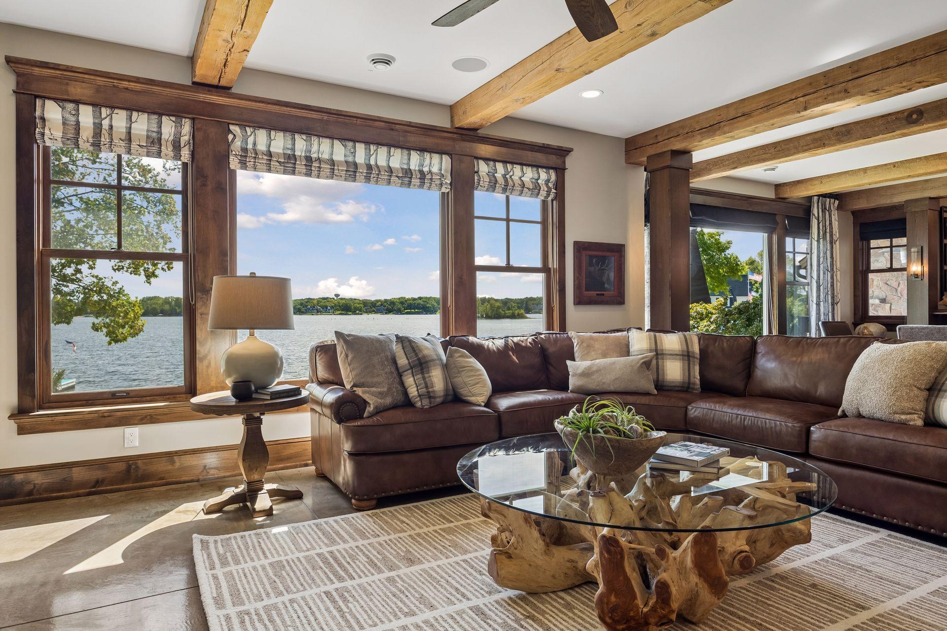 Lower-level living/entertaining area with lake views