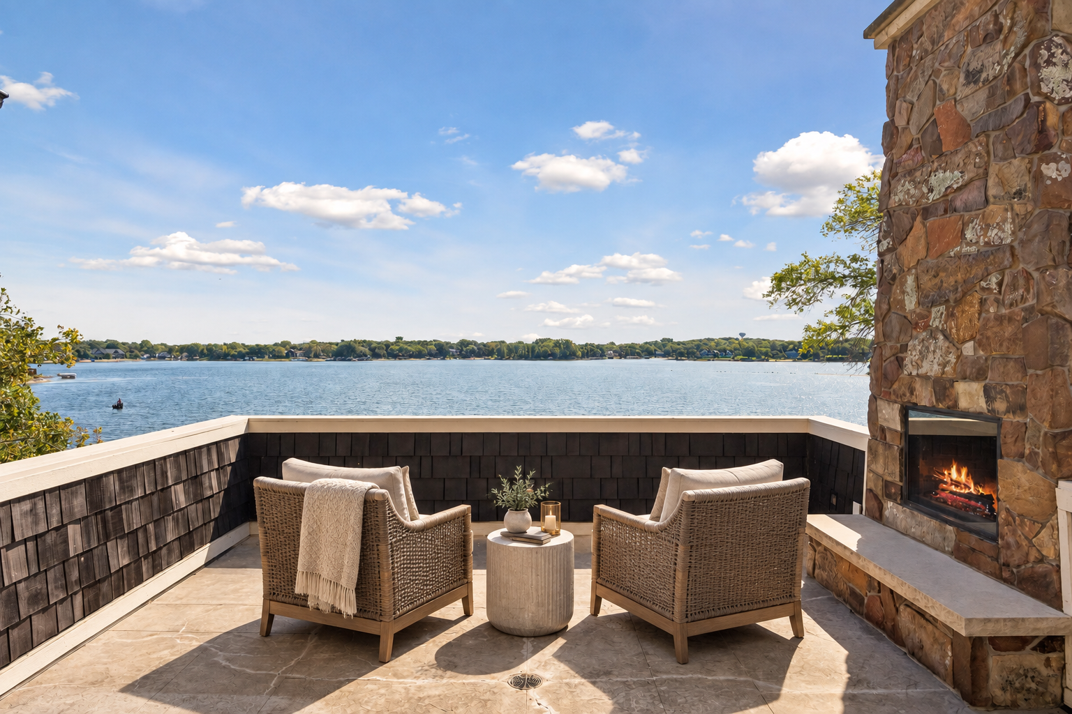 Private primary patio with fireplace (virtually staged)