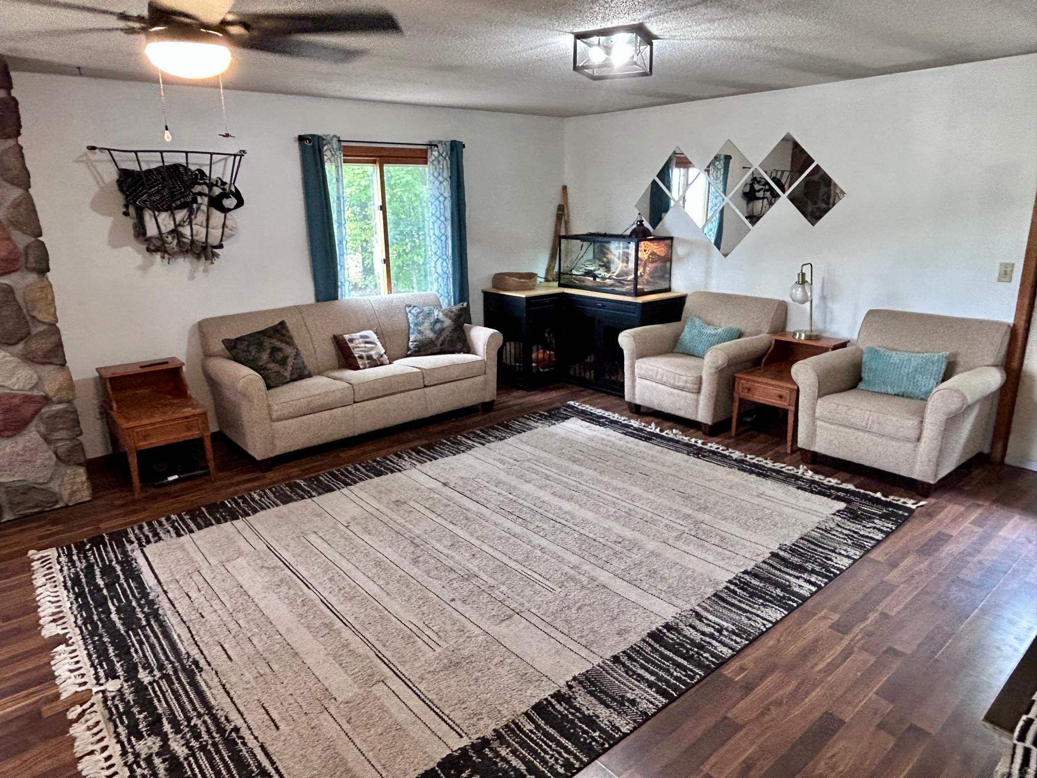 Large open living room with lots of light