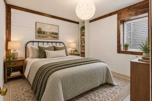Virtually staged cozy lower level bedroom