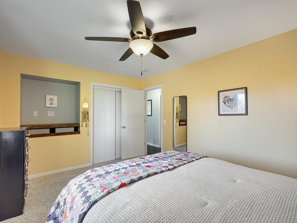 The upper level primary bedroom is large with good closet space.