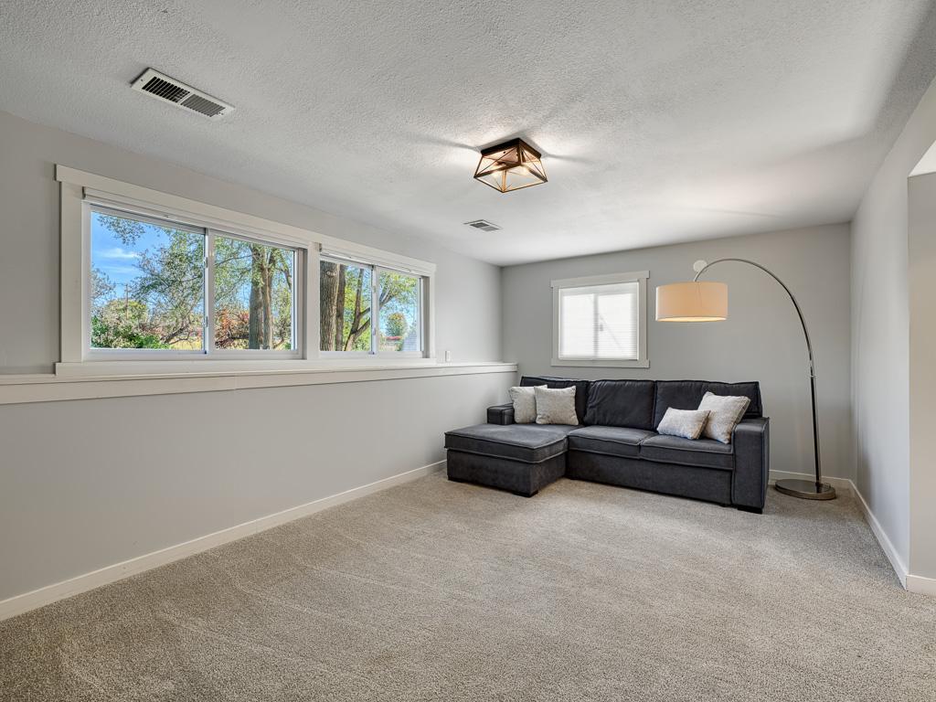 Eastern light pours into the family room.
