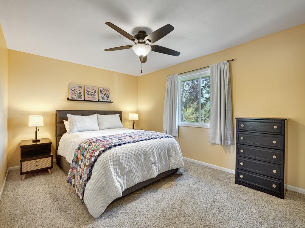 The upper level primary bedroom is large with good closet space.