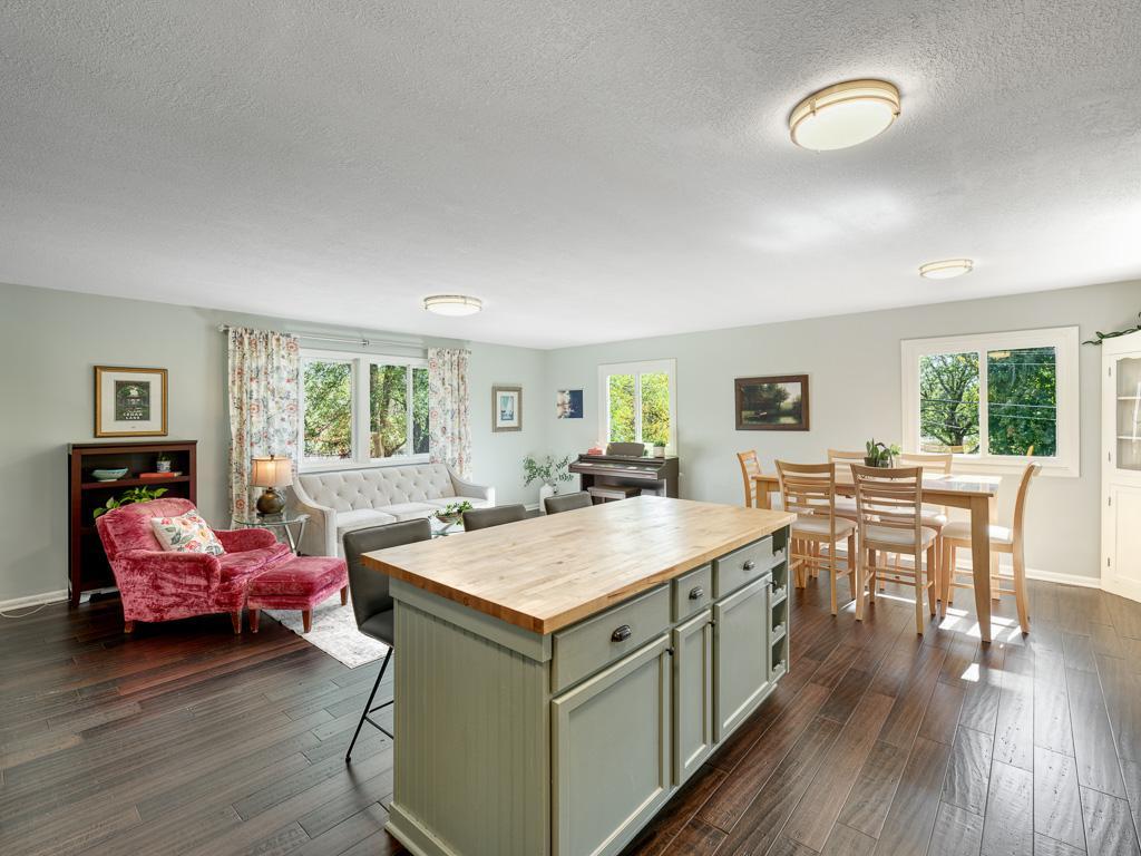 The colorful butcher block island allows you to prep and entertain simultaneously.