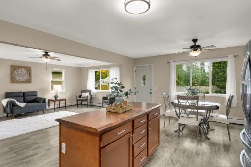 A great Kitchen layout with an island and plenty of room to cook and gather. It is open - making it a great gathering space.