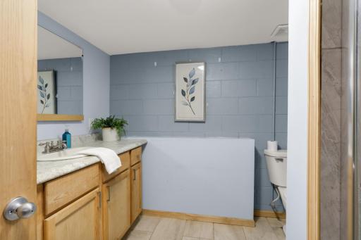 Convenient Â¾ Bath serves the lower-level Bedroom and living spaces.