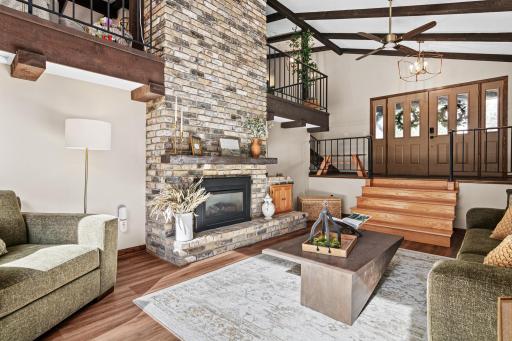Gas insert fireplace in this amusement room