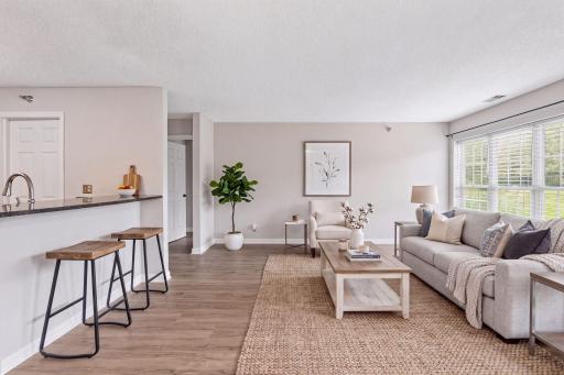 Virtually Staged living room and breakfast bar