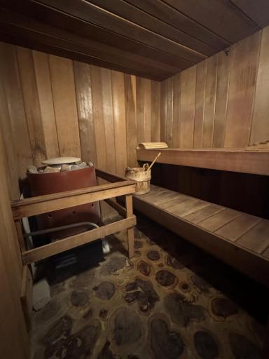 Cozy indoor sauna in lower level includes a 3/4 bath.