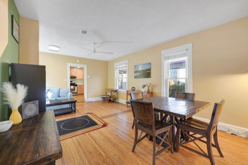 The open living and dining layout makes entertaining easy while still giving each space its own comfortable feel.
