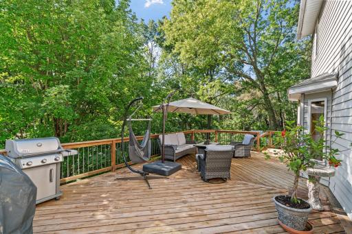 View of the spacious upper level deck. Stairs lead down to 2nd lower level deck!