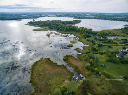 Aerial view of the quiet south bay of Green Lake.