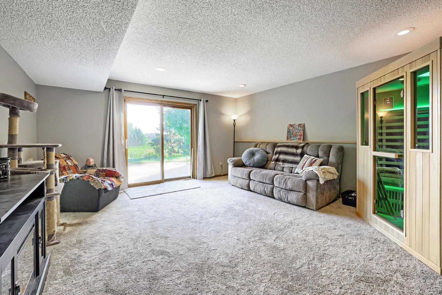 Lower level family room walks out to the private cement patio.