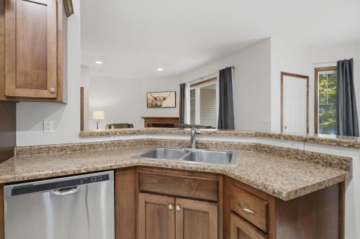 Kitchen sink facing living area