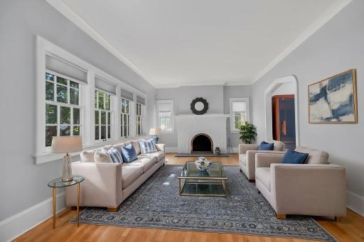 A virtually staged photo of the living room.