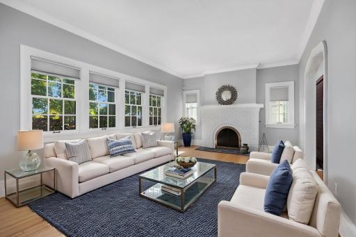 A virtually staged photo of the living room.