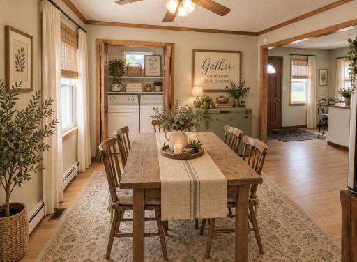 digitally decorated dining room and laundry room