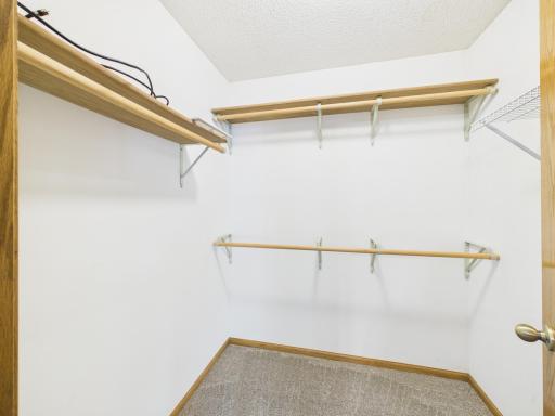 A walk-in closet adds dedicated storage to the upper-level primary bedroom.