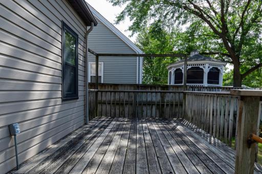 Large west facing deck for outdoor living.