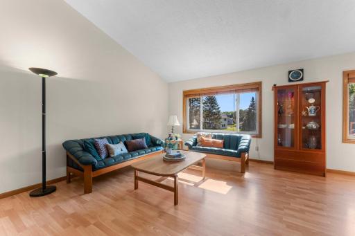2 Spacious living room filled with natural light from upgraded Simonton windows. Simonton Prism Platinum windows feature oak trim and custom blinds.