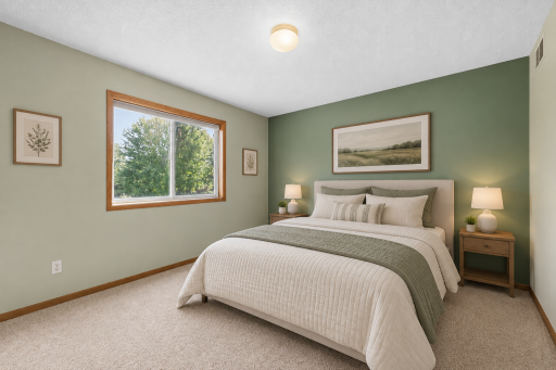 Third bedroom on the upper level, virtually staged.