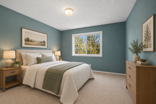 Second bedroom on the upper level, virtually staged.