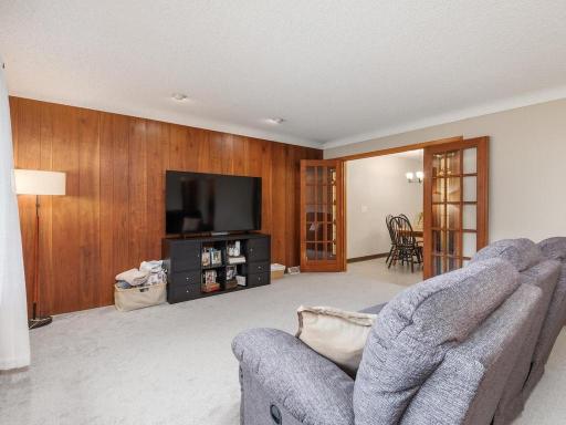 French doors connect the living and dining spaces.