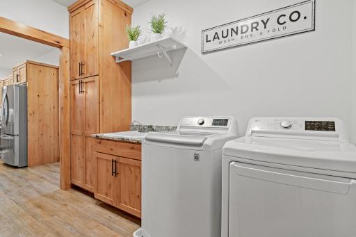 Laundry room with sink and storage