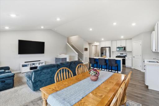 The open layout keeps everyone connected, whether preparing dinner or enjoying time around the table.