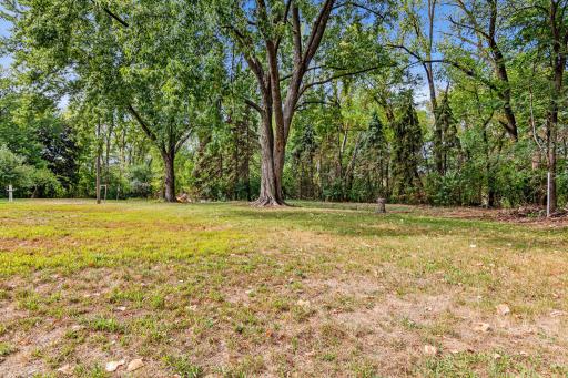 The large flat yard is lined with mature trees. Plenty of space for pets, kids, guests or gardening.