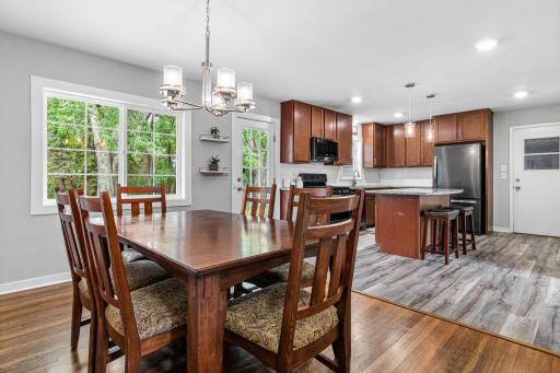 View across dining/kitchen area with easy outdoor access.
