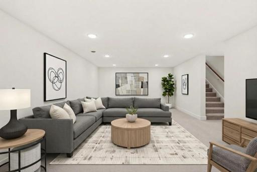 Full lower level is completely finished! Space for media area, games space, or even a workout space.*Photos are from a prior model-Majority of shown options are included in the sales price. Virtually staged to show design options.