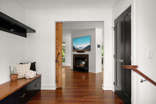 Gracious foyer with barn door