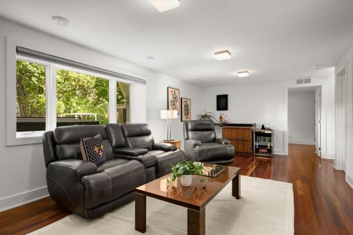 Walkout level family room with views of the backyard