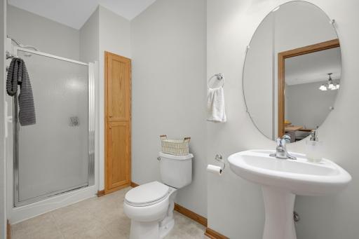 Large 3/4 bath with linen closet on main floor.