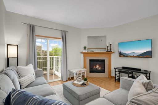 Spacious living room with gas fireplace