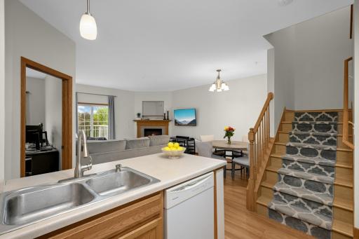 Photo with furniture to show how nicely it fits in home! Home is now vacant with new stainless steel appliances.