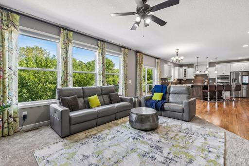 Large windows in the family room.