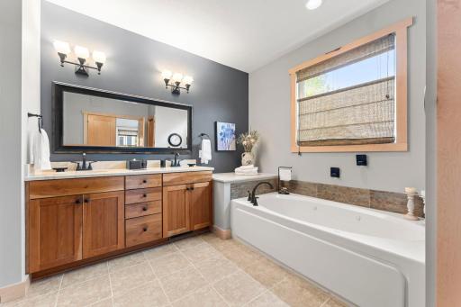 Primary tub and double sink vanity. 1137 Pioneer Trail, Bayport, MN