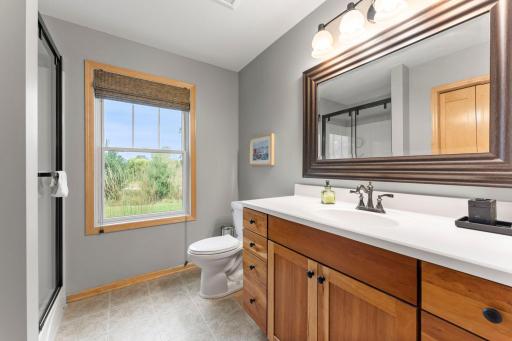 Lower level bathroom with a shower. 1137 Pioneer Trail, Bayport, MN