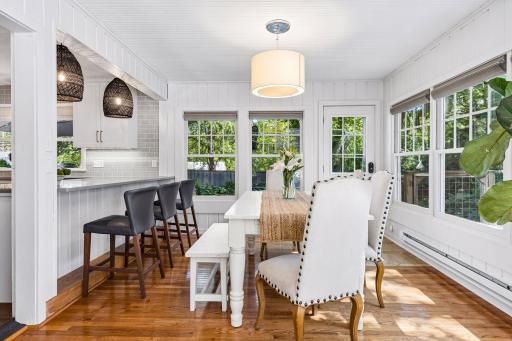 The dining room area also allows for informal dining at the bar with stools