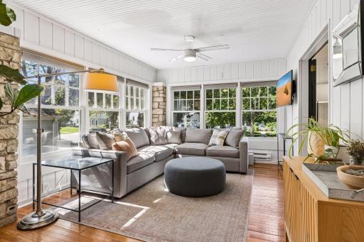 The south and west facing windows make the sunroom cozy and bright