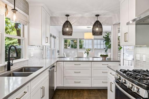 Your spectacular open kitchen with updated stainless steel appliances