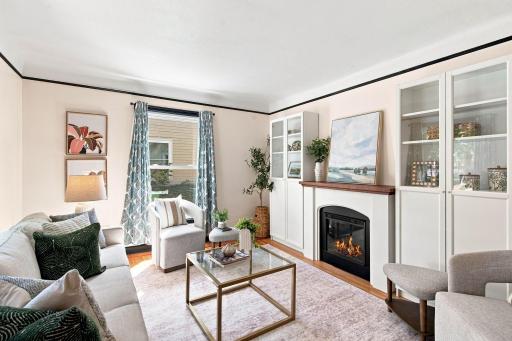 Electric fireplace and bookshelves can stay!