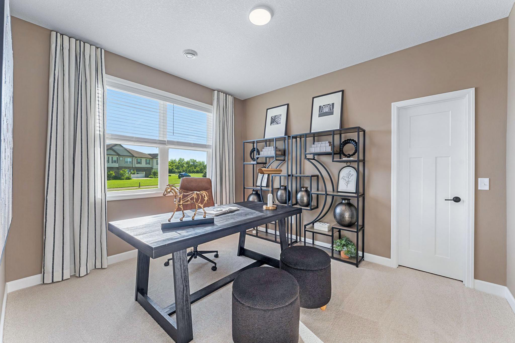 The flexible nature of the secondary bedrooms makes it easy to accommodate the homeowner’s evolving needs, whether it’s a personal gym, art studio or a private office, as it’s shown here.