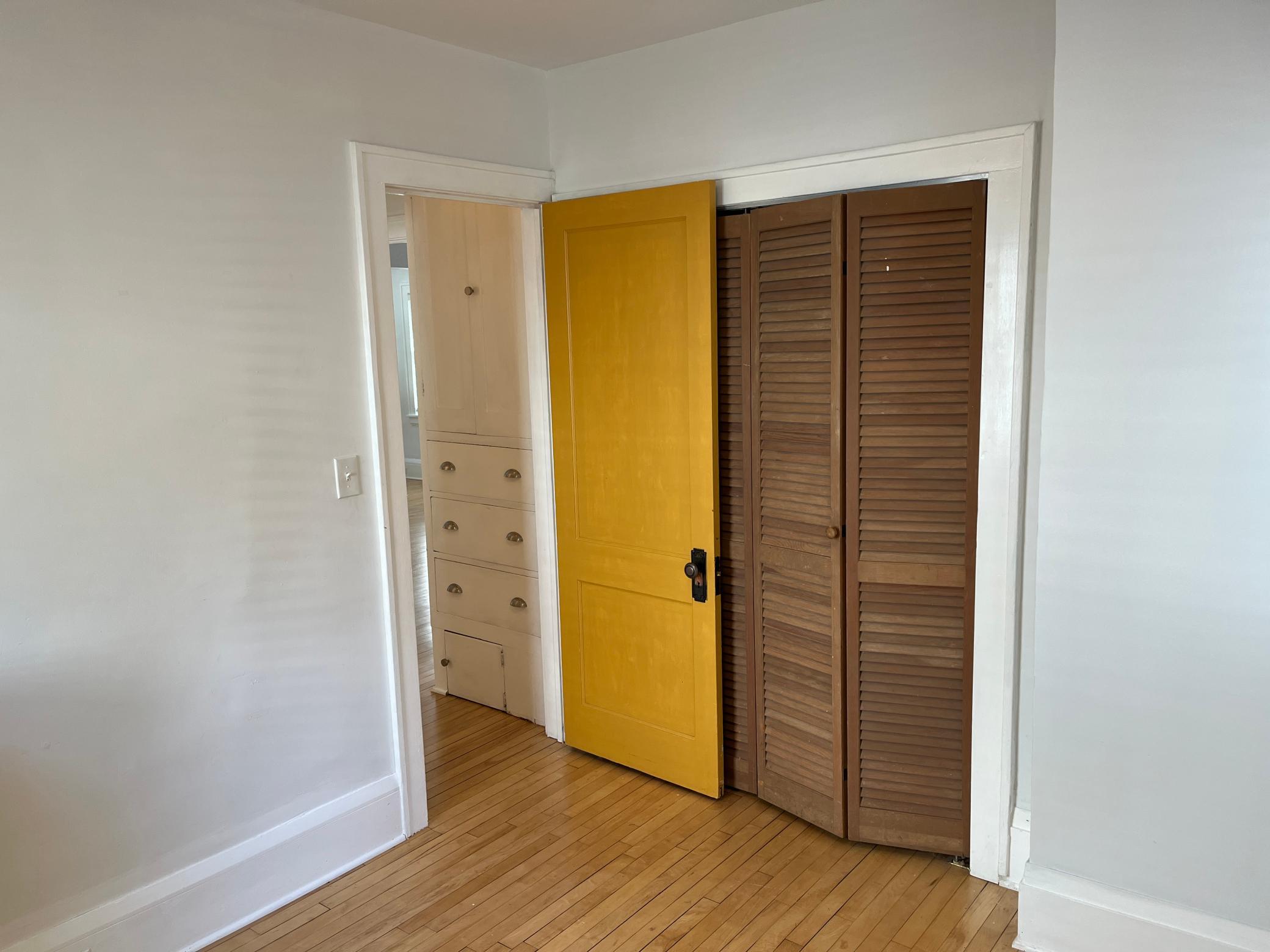 Main Level front bedroom. Just outside is the linen closet.